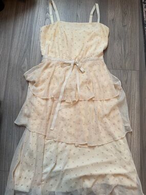 Gal Meets Glam Collection Swiss Dot Tiered Midi Dress | Peach Blush Romantic 6